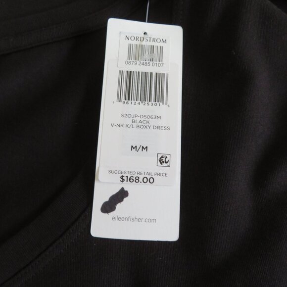 Eileen Fisher Black Boxy V-Neck, Knee Length Cotton Blend Dress, Medium - NWT - Picture 12 of 13
